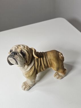 Bulldog Figurine Decorative Pet Statue in Brown and Cream